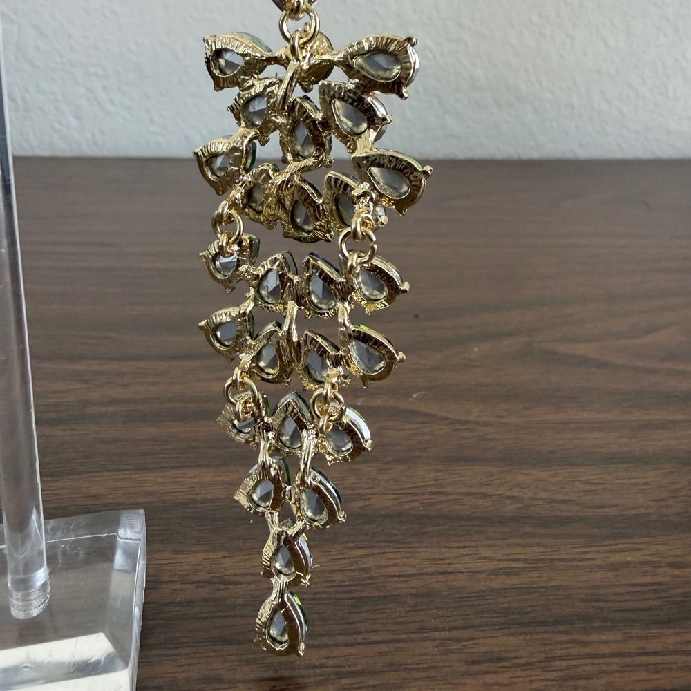 Chandelier Rhinestone Crystal Pageant Bridal Earrings AB Drop Dangle 4" Green - Picture 10 of 10